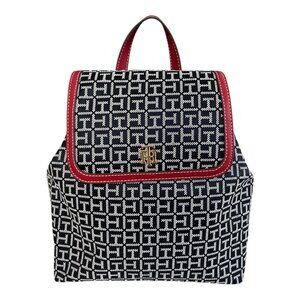 Tommy Hilfiger Women’s Navy Backpack – Logo Print with Red Trim – Gold Hardware